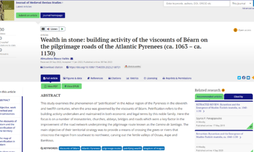 Nuevo artículo de Almudena Blasco “Wealth in stone: building activity of the viscounts of Béarn on the pilgrimage roads of the Atlantic Pyrenees (ca. 1063 – ca. 1130)”
